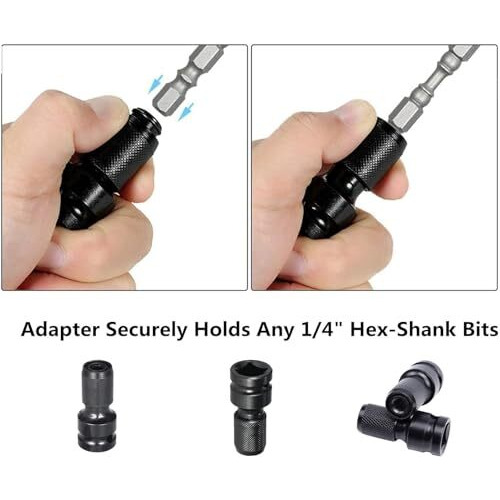 Homdum 1/2 Inch Square Drive To 1/4 Inch Hex Female Socket Adapter Quick Release Chuck Converter Drill Chucks Adaptor Conversion For Impact And Ratchet Wrench