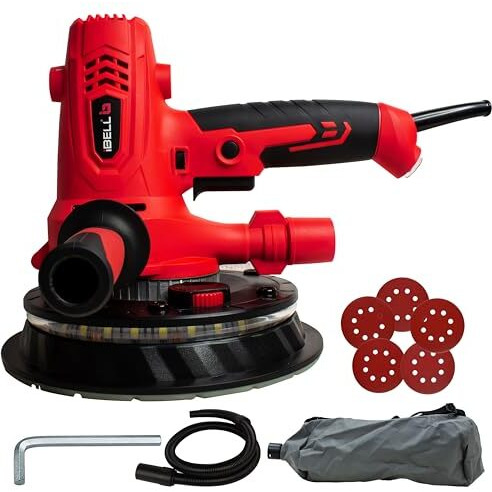 Ibell Dry Wall Sander Ds80-70, 800W, Copper Armature, 1200-2300Rpm, Variable Speed Control, Switch Lock Feature, 8 Hole Vacuum And Led Light