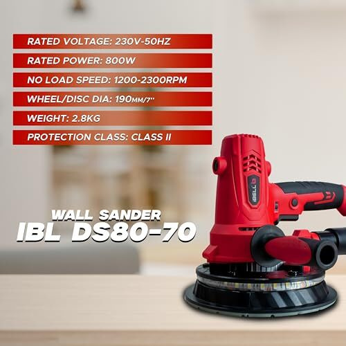 Ibell Dry Wall Sander Ds80-70, 800W, Copper Armature, 1200-2300Rpm, Variable Speed Control, Switch Lock Feature, 8 Hole Vacuum And Led Light