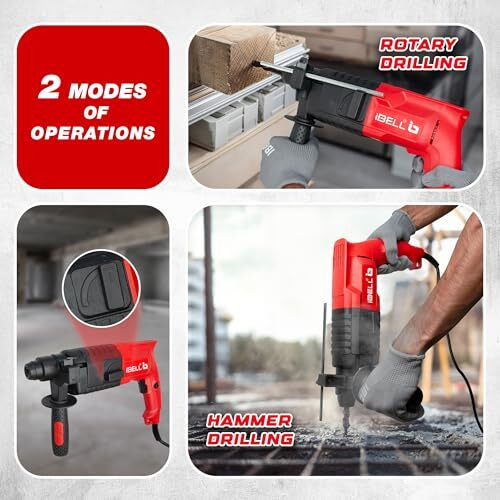 Ibell Rotary Hammer Drill Rh20-23, 500W, Copper Armature, Sds Plus Chuck 20Mm, 850Rpm, Impact Rate 3900/Min, Energy 1.5J (Red)