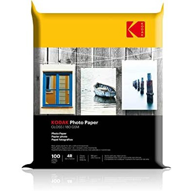Kodak 180 Gsm 4R (4X6) Glossy Photo Paper  Water Resistant, Pack Of 100 Sheets, Compatible With All Inkjet Printers