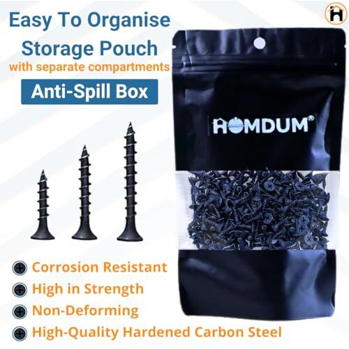 Homdum Assorted Black Dry Wall Screws 3 Sizes (13 Mm To 25 Mm) + Ph Bit 1 Nos, (Pack Of 451 Pieces)