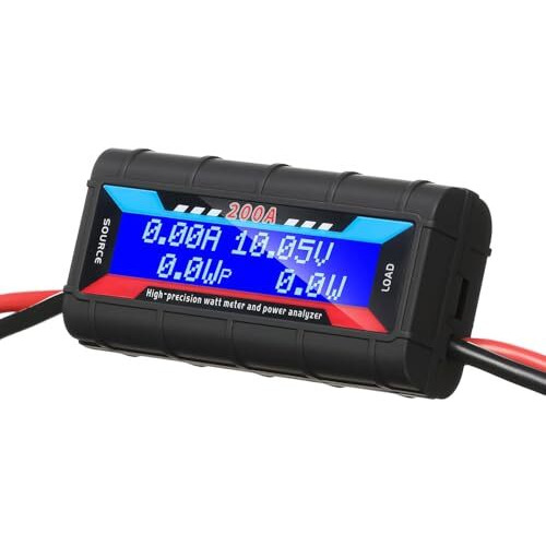 Serplex 200A High Precision Watt Meter Power Analyzer Battery Consumption Performance Monitor Amp Meter Monitor With Backlight Digital Lcd Screen For Solar Energy, Electric Vehicles, Model Aircraft