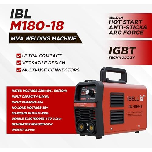 Ibell M180-18 Igbt, Mma Welding, Arc Welding Machine, 220V, 180A, 6.1Kva,12 Months Warranty.