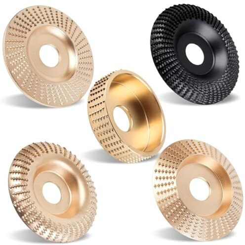 Serplex 5Pcs Angle Grinder Wood Carving Disc Set, 4 And 4 1/2 Angle Grinder Attachments With 5/8 Inch Arbor, Stump Grinder Tool Grinding Wheel Shaping Disc For Wood Cutting, Grinder Cutting Wheel