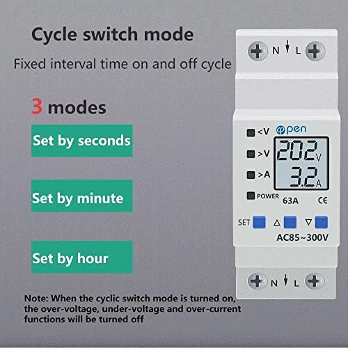 1 Phase 2 Wire 85-300V Adjustable Over Under Voltage Protector With Current Limit Protection With Energy Meter Function 63A