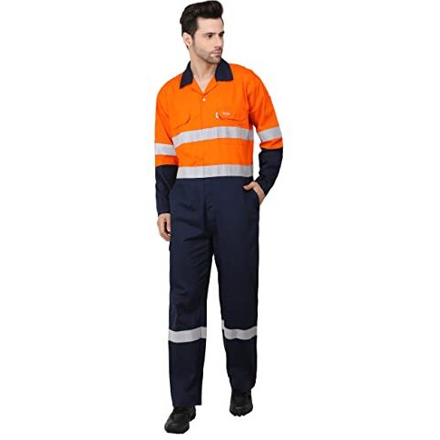 Club Twenty One Men's Cotton Boiler Suit Uniform (Orange And Navy, Large)