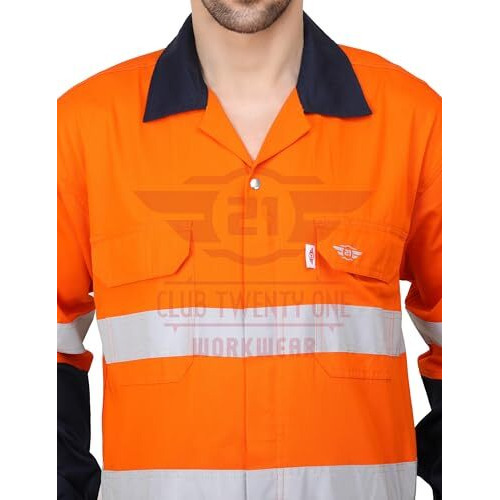 Club Twenty One Men's Cotton Boiler Suit Uniform (Orange And Navy, Large)