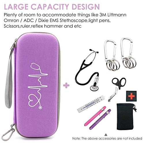 Zorbes Stethoscope Case Protable Stethoscope Bag, Shockproof Protective Stethoscope Case For Littmann/Omron/Adc/Dixie Ems Stethoscope, With Extra Mesh Pockets For Small Accessories (Bag Only), Purple
