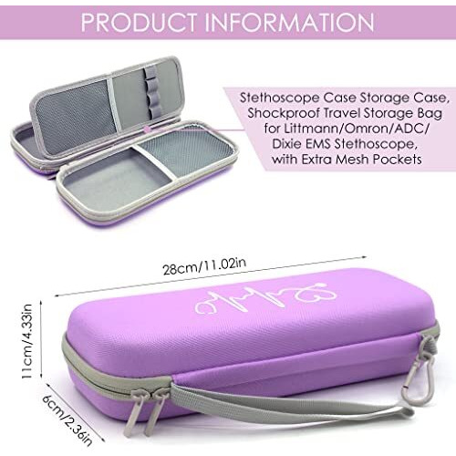 Zorbes Stethoscope Case Protable Stethoscope Bag, Shockproof Protective Stethoscope Case For Littmann/Omron/Adc/Dixie Ems Stethoscope, With Extra Mesh Pockets For Small Accessories (Bag Only), Purple