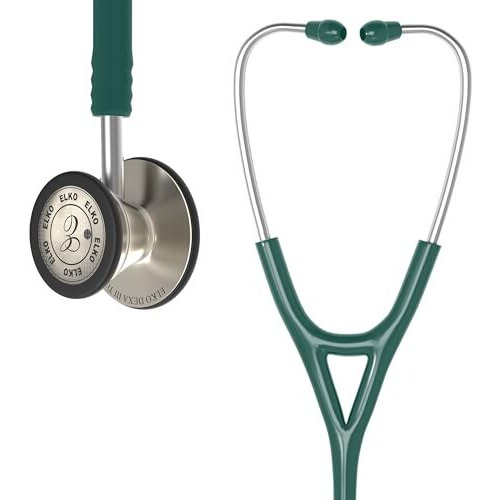 Elko El-250 Dexa Iii Ti Titanium Dual Head Acoustic Stethoscope | Adult & Pediatric Stethoscope With Double-Sided Natural Titanium Chestpiece | Two-Way Pvc Tubing | Doctors & Medical Students (Green)
