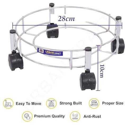 Urban Kraft Cylinder Trolley With Wheels Stainless Steel Gas Cylinder Stand | Easy To Move Lpg Trolley |