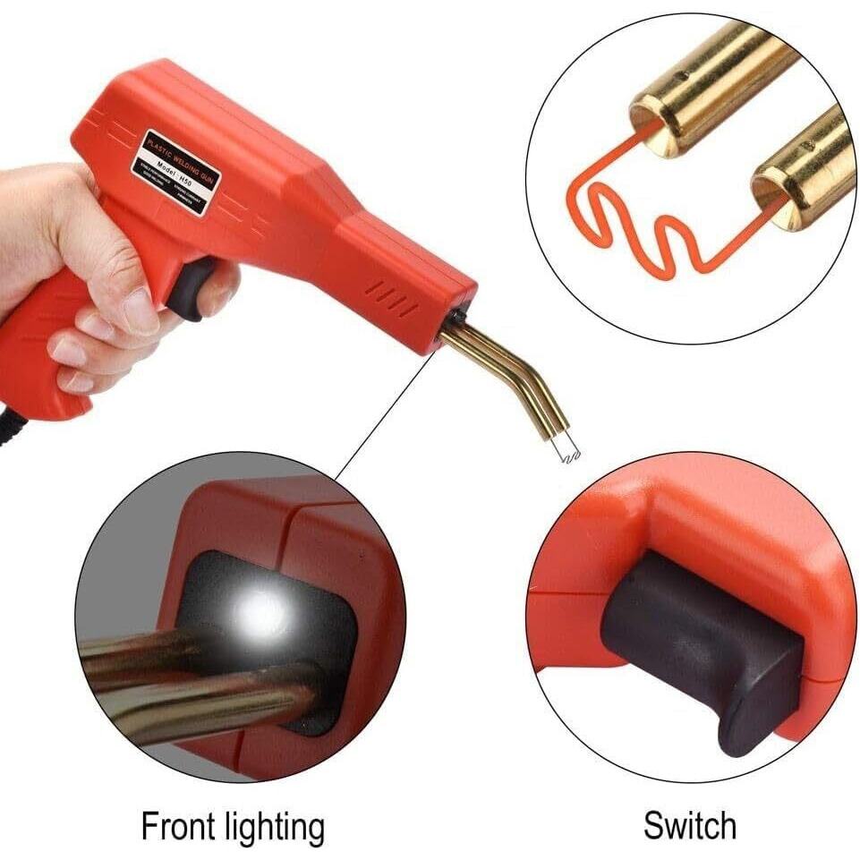 Azrmoh 50W Plastic Welding Machine Kit With 200Pcs 4 Types Of Staples, Plastic Welding Car Bumper Crack Repairing Hot Stapler Heating Kit Plastic Machine Gun Car Bumper Repair Kit