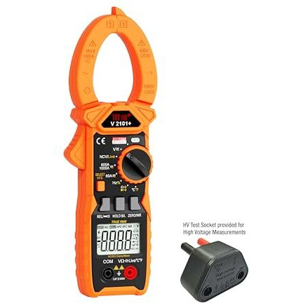 Var Tech Digital Clamp Meter V 2101+ True Rms 1000 A Ac Dc 1500/1000 V Dc/Ac Auto Ranging, 6000 Counts, High Precision With Ncv, Vfc, In Rush Current, Low Z,Temperature,Frequency,Live Test, Orange