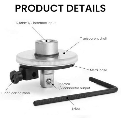 Serplex 1/2 Inch Torque Wrench Angle Gauge Tool, 1/2" 360 Degree Torque Angle Gauge Car Auto Meter Tool For Drive Measurer Car Garage 360-Degree Dial Angle Gauge Precise Fastening Angle Torque Gauge
