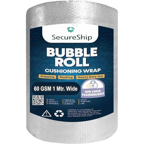 Secureship Heavy-Duty 60 Gsm Thickness 1 Meter Wide Bubble Wrap Roll Perfect For Shipping, Moving, And Storage Needs, Cushioning Material  Guard Your Items Against Impact And Damage (100 Meter)