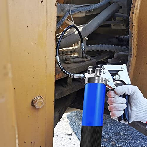 Grease Gun, Heavy Duty Pistol Grip Grease Gun With 4 Flexible Hoses, High Performance Grease Gun Air Grease Gun Nozzle Mini Gun Grease Air Gun With Reinforced Flex Hose Spring Guard Working Coupler