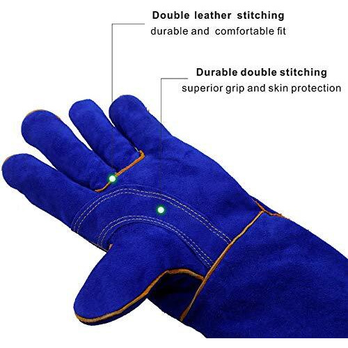 Jupiter Industries Animal Handling Gloves Gauntlet Leather Kevlar For Cats, Dogs, Reptile, Birds, Snakes (Blue 16 Inches, New)