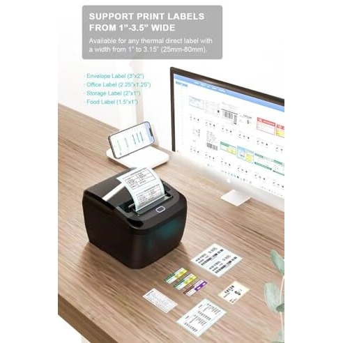 Periperi 80Mm 3Inch Direct Thermal Label + Receipt Printer For Print Labels & Receipts Compatible With Android, Ios, Windows 152Mm/S Print Speed (Usb+Bluetooth)