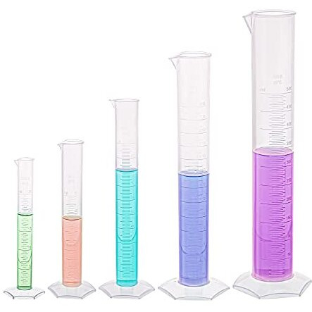 Supertek Set Of 5 Measuring Cylinder | Capacity 25Ml, 50Ml, 100Ml, 250Ml, 500Ml | Graduation Marking, Translucent And Useful For Pour Spout