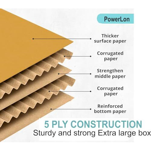 Powerlon 5 Ply Strong 28 X 16 X 17 Inches Large Size Heavy-Duty Carton Boxes For House Shifting, Packing, Moving And Other Proposes (Pack 5)