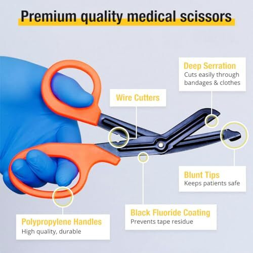 Serplex 7.5" Medical Trauma Shears, Professional Stainless Steel Fabric Scissors For Nurses & Emt Workers, Non-Stick, Blunt Tip, Ergonomic Design, Ideal For Cutting Bandages, Clothing & Tape