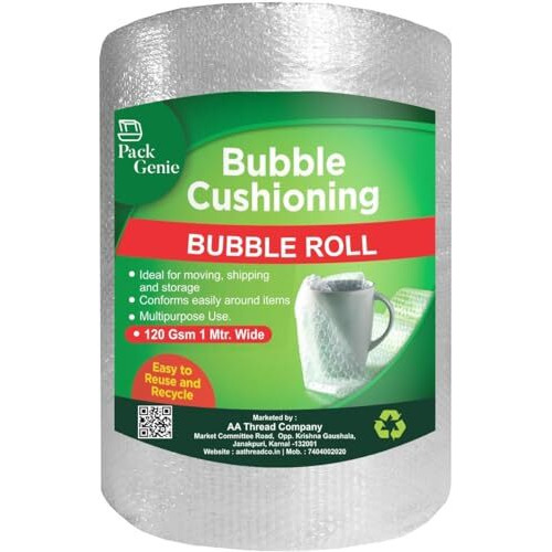 Packgenie 120 Gsm Heavy Air Bubble Wrap Packing Roll For Safety, Multipurpose Packing Needs 1 Meter Wide (5 Meter)