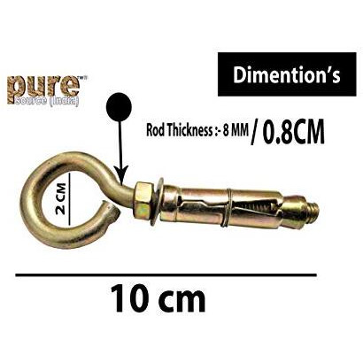 Pure Source India Hard Metal Closed Hook Anchor Fasteners, 8Mm, 4 Pieces, Gold