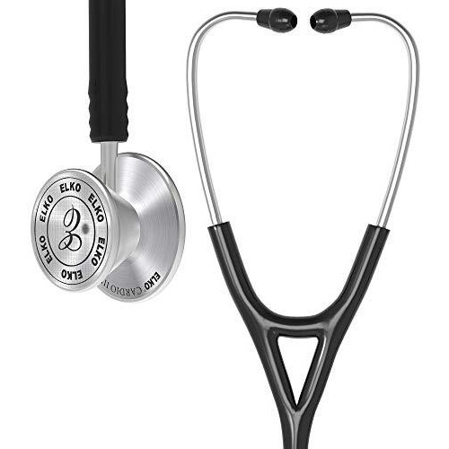 Elko El-060 Cardio Iii Ss Stainless Steel Acoustic Stethoscope | Two-Way Pvc Tubing | Double Sided Chestpiece For Adult & Pediatric Patient | Doctors & Medical Students (Black)