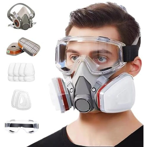 Serplex Respirator Mask Kit With Anti-Fog Goggle, 6001 Filters & Cotton Filters, Reusable Chemicals Respirator Gas Mask For Painting, Gas, Dust, Weld, Organic Vapors, Epoxy Resin
