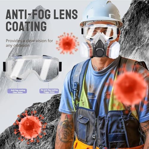 Serplex Respirator Mask Kit With Anti-Fog Goggle, 6001 Filters & Cotton Filters, Reusable Chemicals Respirator Gas Mask For Painting, Gas, Dust, Weld, Organic Vapors, Epoxy Resin