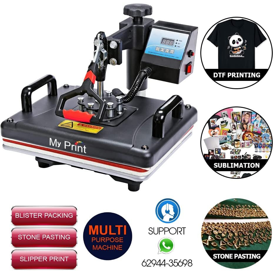 My Print | Heat Press 5 In 1 Digital Multi Functional Sublimation, Vinyl Printing Machine For T-Shirts (Any Flat Product), Mug, Machine 12X15 Inch | Dtf Priinting | (5In1 Combo Black)