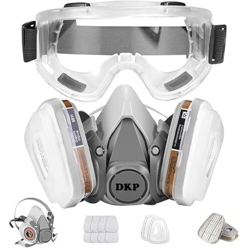 Dkp Enterprise Gas M_Ask Set Respirator With Filters And Goggle Activated Carbon Mask Gas Mask Paint Respirator For Epoxy Resin, Wall Painting, Welding, Polishing, Spraying, Mold Removal, Construction