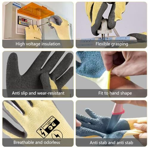 Serplex 400V High Voltage Resistant Electrician Work Gloves With Full Palm Rubberization, Enhanced Dexterity & Comfort, Safety Certified For Men & Women, Prevents Electrical Shocks