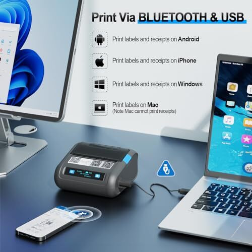 Hirobot 2025 Newest 3Inch Bluetooth Thermal Label Printer+Receipt Printer(2In1), 80Mm Receipt & 3Inch Label Printer, Wireless Print Various Label(Adjustable Size), Support Android/Iphone/Windows/Mac