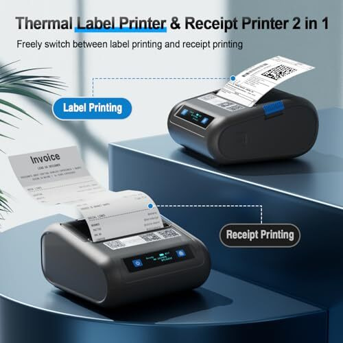 Hirobot 2025 Newest 3Inch Bluetooth Thermal Label Printer+Receipt Printer(2In1), 80Mm Receipt & 3Inch Label Printer, Wireless Print Various Label(Adjustable Size), Support Android/Iphone/Windows/Mac