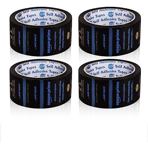 Vcr Amazon Printed Prime Tape - Black Color - 35 Meters In Length - 72Mm / 3" Width - 4 Rolls Per Pack - Bopp Amazon Packing Tape For Packing Boxes For Orders