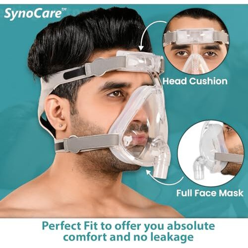 Synocare Cpap Mask Bipap Mask For Bipap Machine Cpap Machine For Sleep Apnea Full Face Mask Compatible To All Cpap Bipap Machine With Head Strap 100% Transparent