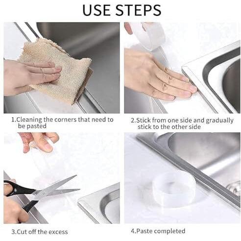 New Transparent Acrylic Waterproof Self-Adhesive Tape For Kitchen Sink Corner Line Sticking Strip Washable Adhesive Caulk Tape Self Waterproof (3 Inch Width X 5 Mtr Length)