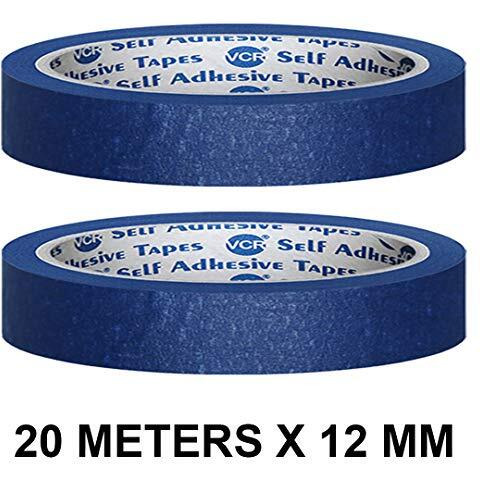 Vcr Blue Masking Tape - 20 Meters In Length 12Mm / 0.5" Width - 2 Rolls Per Pack - Easy Tear Tape, Best For Carpenter, Labelling, Painting And Leaves No Residue After A Peel.