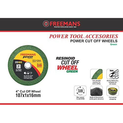 Freemans 4-Inch Double Net Cut Off Wheels For Metal And Stainless Steel Cutting Using Angle Grinder, Green - Pack Of 50 Pieces