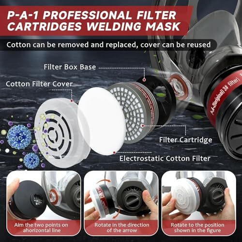 Serplex Gas Masks With 10 Replacement Activated Carbon Filter Sheets, Gas Mask For Men, Reusable Full Face Respirator Mask Reusable Respirator Mask For Painting, Woodworking, Construction, Spraying