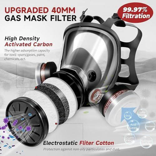 Serplex Gas Masks With 10 Replacement Activated Carbon Filter Sheets, Gas Mask For Men, Reusable Full Face Respirator Mask Reusable Respirator Mask For Painting, Woodworking, Construction, Spraying