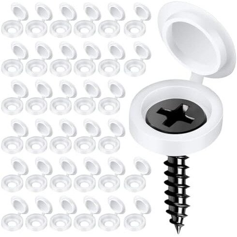 Serplex 300Pcs Plastic Hinged Screw Cap Covers, Flip Tops For Protecting Screw Heads, For Home & Industrial Use (White)