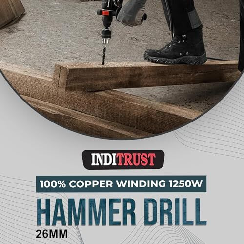 Inditrust 1250W 26Mm 2-26 Re Reversible Rotary Hammer Drill Machine Sds Plus With 3 Modes 3 Hammers Bits 2 Chisels With 6 Months Warranty And Copper Winding (Blue) 100% Copper Winding