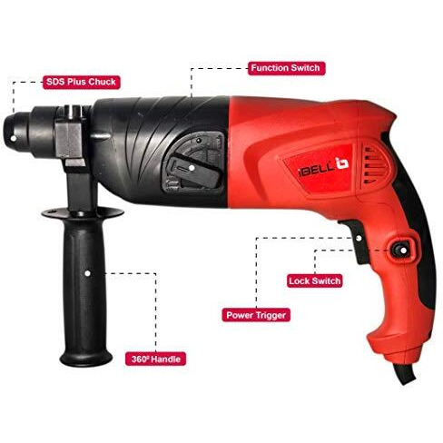 Ibell Rotary Hammer Dril Rh20-25, 500W, Copper Armature, Sds Plus Chuck 20Mm, 850 Rpm, Impact Energy 1.5J, 2 Functions With Vibration Control (Red)