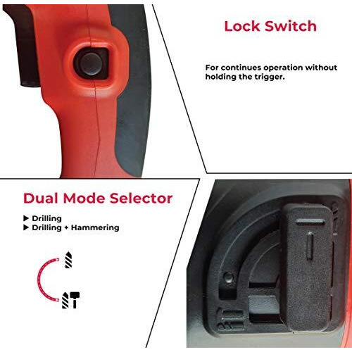 Ibell Rotary Hammer Dril Rh20-25, 500W, Copper Armature, Sds Plus Chuck 20Mm, 850 Rpm, Impact Energy 1.5J, 2 Functions With Vibration Control (Red)