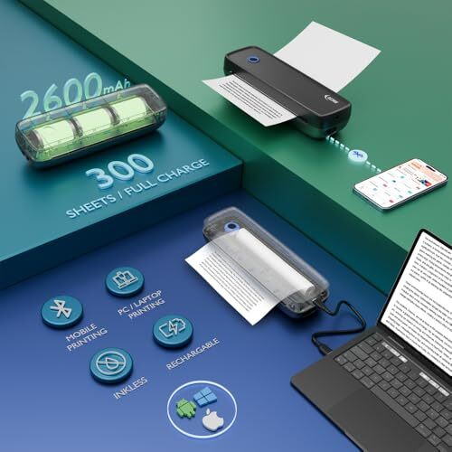 Seznik Portable A4 Printer, Bluetooth, Inkless For Professionals,Travel | Mini Printer | Usb, Bluetooth Printer Compatible With Android Ios Laptop | 1 Year Warranty (Pro-Hd304Dpi-Black)