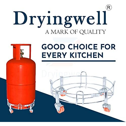 Dryingwell (Bhagwati) Strong And Heavy Premium Stainless Steel Lpg Gas Cylinder Trolley With Heavy Duty Wheels For Home (1Pc)
