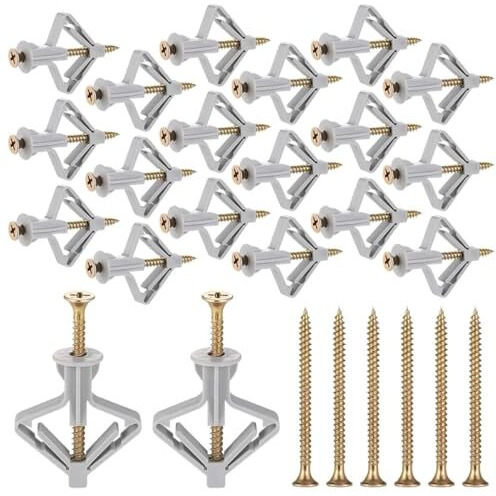 Serplex 50 Set Drywall Anchor With Screw Kit Drywall Anchor Kit Hollow Wall Anchors Plasterboard Plugs Screws Butterfly Expansion Tube Pipe Drywall Winged Anchors For Hanging Heavy Items On Drywall